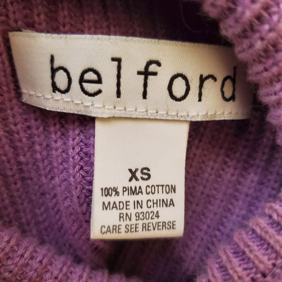 Belford Purple Pima Cotton Sweater Rib Knit Mock Neck Pullover Sz XS - Picture 6 of 6